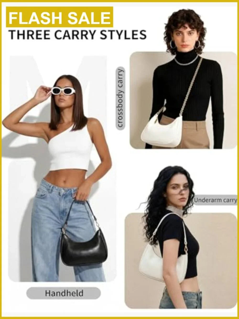 Small Crescent Hobo Bag Vegan Leather Shoulder Purse for Women